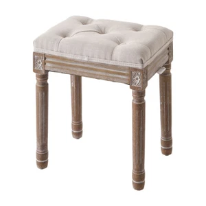 Antique Beige Linen Dressing Table Chair Bedroom Vantiy Stool Brushed Woold Legs - Picture 1 of 11