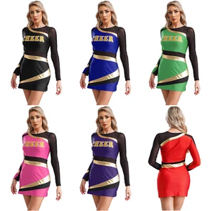 Uniforme de mujer adulto estampado de porristas vestido de baile malla metálica - Imagen 1 de 68