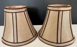 Allen + Roth Small Satin Brown Stripe Beige Lamp Shade 3"x 6" x 5"- PAIR - Picture 1 of 3