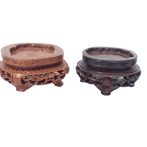 Two Chinese Carved Wood Stands Figure Jade Hardstone Figure Figurine etc - Picture 1 of 6