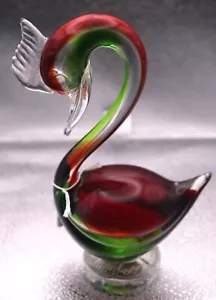 (114) 17 cms high Murano style Red & Green Glass Duck / Swan Free P&P in UK - Picture 1 of 10