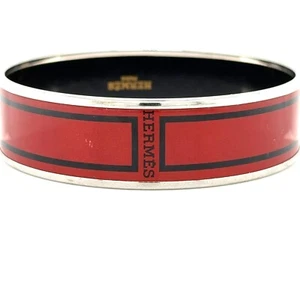 HERMES ~ Logo rot Emaille Manschette Armreif Armband 19,3 mm - Bild 1 von 7