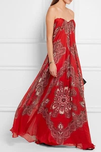 New sz 38 / US 0 Alexander McQueen 2016 dress gown strapless red paisley - Picture 1 of 12