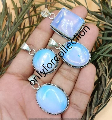 Lote de atractivos colgantes de lujo hechos a mano con piedras preciosas de opalita enchapados en plata de ley 925 Foto 1 de 4