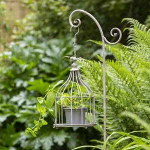 Hanging Bird Cage Grey Wire Metal Candle Plant Pot Holder Garden Rustic Antique - Picture 1 of 3