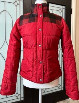 Eddie Bauer Puffer Snow Ski Rojo Búfalo Cuadros Frontal A Presión Pana Borde Talla XS USADO EN EXCELENTE ESTADO Foto 1 de 4