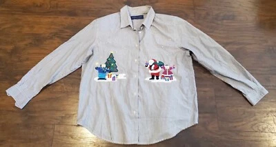 Camisa Karen Scott NAVIDAD Para Mujer Grande Rayas Manga Larga Abotonada Papá Noel Foto 1 de 4