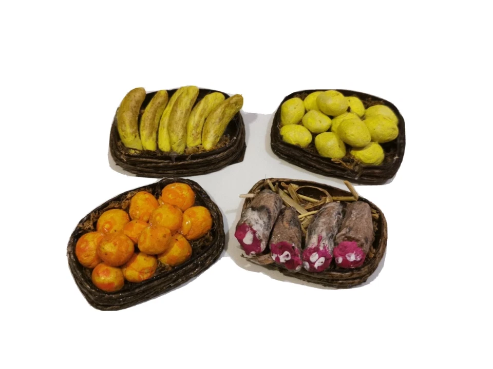 Presepe Set 4 Cestini Frutta Salumi Pastori Terracotta 10/20 cm Regalo Natale  - Immagine 1 di 1