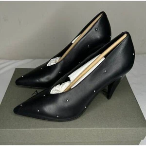 AllSaints Womens Shoes Black 6M Adrianna Studded Leather High Heels Pump Court - Picture 1 of 10