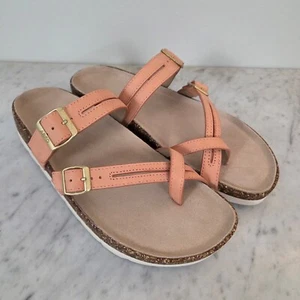 New Abeo Lily Lanai Thong Sandal Sz 10 Canyon Sunset Leather Neutral Footbed - Picture 1 of 9