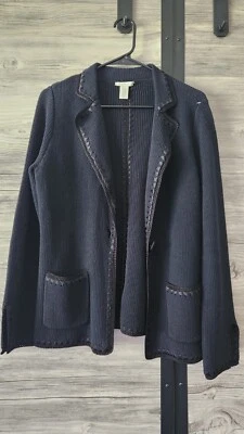 White + Warren Blazer M Jacket Women's Black Knit Embroidered Size Medium - Image 1 of 4