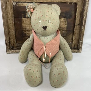 Vintage Handmade Bear Jointed Cloth Victorian Floral Cottage Decor - Picture 1 of 10