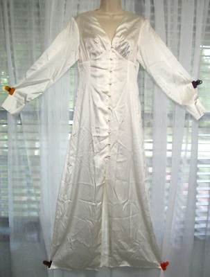 NUEVO CON ETIQUETAS CAMISÓN SEDA MAISON XXS/XS LARGO BLANCO BOTÓN DELANTERO VESTIDO NEGLIGEE ~ ALTA ABERTURA ~ Foto 1 de 4