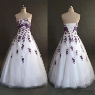 Victorian Wedding Dress Strapless Purple Embroideried Full Length Bridal Gown - Image 1 of 4