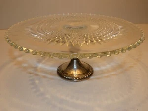 Vintage Cake Plate w Duchin Sterling Pedestal, Beaded Edge - Picture 1 of 6