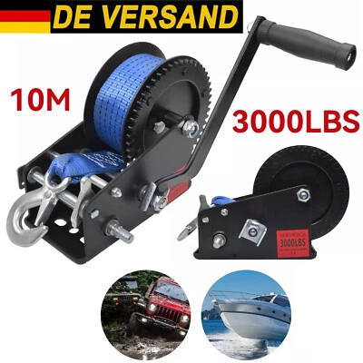 3000lbs 1360KG Bootswinde Gurtwinde 10m Gurt Handwinde Trailer Seilwinde Winde - Bild 1 von 4