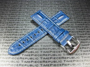 New 22mm Hornback Grain Leather Strap Blue Watch Band White for MONTBLANC x1 - Picture 1 of 9