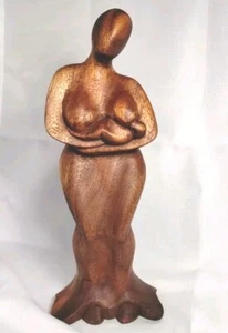 Figura Escultura Abstracta Madre Niño Bebé Arte Madera Tallada a Mano Indonesia 12" - Imagen 1 de 9