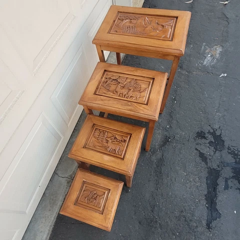 Vintage Carved Art Nesting Tables Set of 4 Cover