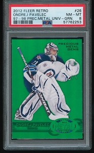 Ondrej Pavelec 2012-13 Fleer Retro 1997 Precious Metal Gems Green PMG /10 PSA 8