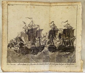 Les Jason Abordant Les Chester Les Cumberland Vue Marine Bateau Navires 1741 Lys - Picture 1 of 1