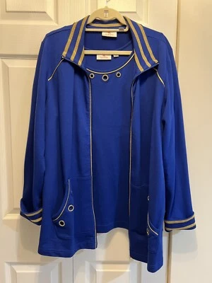 Quacker Factory women Blue top tank with jacket size L 60% cotton With Pockets - Image 1 of 4