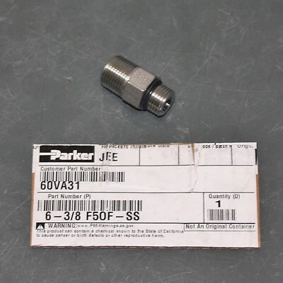 Parker Adaptor Fitting 6-3/8 F5OF-SS, 3/8" SAE ORB x 3/8" NPT Pipe, 9/16"-18 - Image 1 of 4