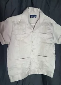 First Line Medium Boy's Guayaberas Embroidered Shirt Beige - Picture 1 of 6