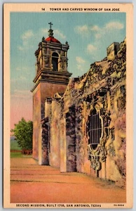 San Jose Mission Tower San Antonio Texas unbesendet VINTAGE Postkarte - Bild 1 von 2