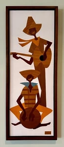 Rare MCM  Robert Lyons Original Wood Cut Collage Musicians-Real Wood-Not  Print - Picture 1 of 10