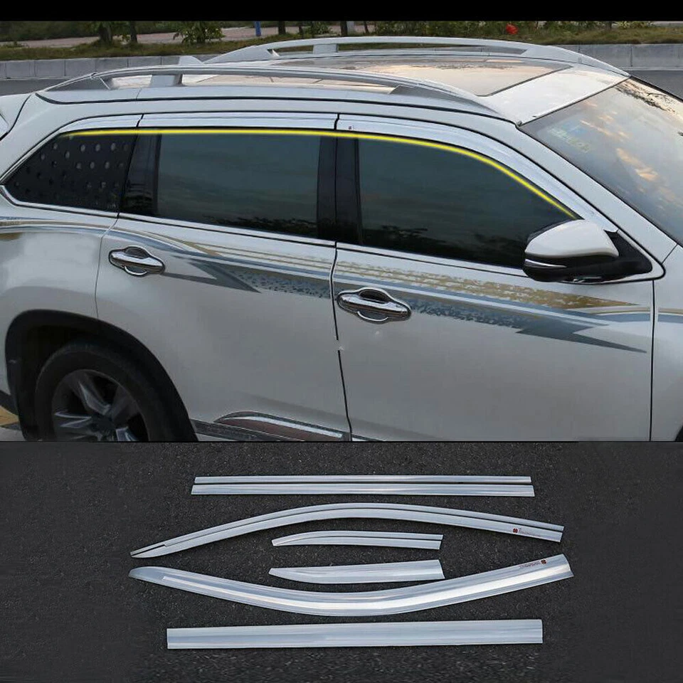 Viseras de ventana cromadas ventilaciones sol lluvia protector cubierta para Toyota Highlander 2015-2019 Foto 1 de 4