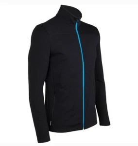 Icebreaker Merino Transit Jacket Men's Medium Black Wool Blue Full Zip Pockets  - Picture 1 of 11