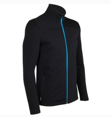 Icebreaker Merino Transit Jacket Men's Medium Black Wool Blue Full Zip Pockets  - Image 1 of 4
