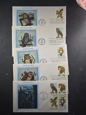 1978 US AMERICAN OWLS FDC Scott# 1760-1763, 1763A, W Cachet Set of 5 - stk#KR2 - Image 1 of 4