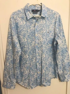 Vineyard Vines Slim Fit Tucker Men's Long Sleeve Shirt Sz M Blue White Palm FLAW - Picture 1 of 9