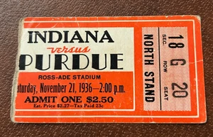 Indiana Versus Purdue 1936 Ticket Ross-Ade Stadium- Football North Stand IN - Picture 1 of 2