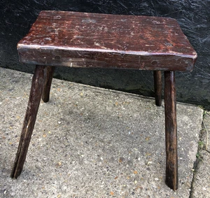 Antique Georgian Welsh primitive elm slab stool painted rustic country folk art - Picture 1 of 18