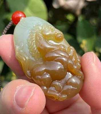 CERTIFICADO 36g 100% NATURAL XIN JIANG HOTAN JADE TALLADO A MANO CABALLO COLGANTE Foto 1 de 4