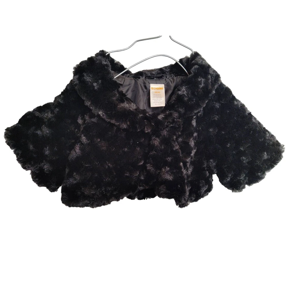 Gymboree Black Faux Fur Short Sleeve Collar Holiday Fall Girl's Shrug Size XS 4 - Image 1 of 4