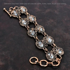 Black Friday Sale Copper Oval Pinolith Jasper Stone Wire Wrapped Trendy Bracelet - Picture 1 of 6