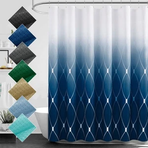 Long Navy Blue Shower Curtain W 72 x H 78 Design and Polyester Quick-Drying W... - Picture 1 of 6