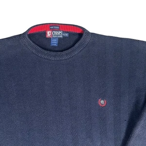 Vintage Chaps Ralph Lauren handgerahmter Strickpullover Fischgrät blau roter Besatz XL - Bild 1 von 10