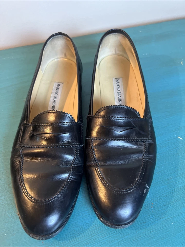 Mocasines Manolo Blahnik Perry de cuero de becerro negro talla 40,5 UE 10 EE. UU. Italia Foto 1 de 4