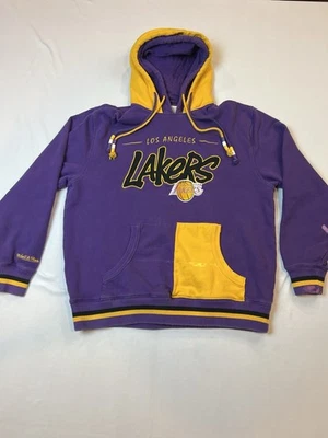 LA Lakers Mitchell & Ness Sudadera con Capucha Púrpura Amarillo Madera Dura Clásicos Hombre’s XL Leer Foto 1 de 4