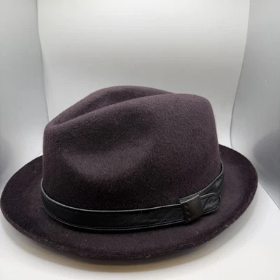 Sombrero Fedora John Varvatos púrpura oscuro/marrón 100 % lana talla L/XL Foto 1 de 4