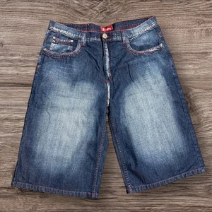 Miskeen Originals Shorts Mens 40 Y2K Baggy Big Embroidered Denim RARE Blue - Picture 1 of 7
