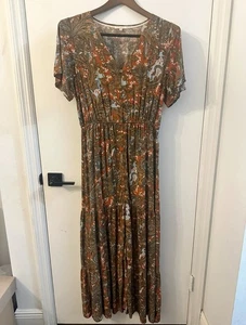 Kate & Sam Sz Med Boho Maxi Dress Button Down Cottagecore Flutter Short Sleeves - Picture 1 of 5