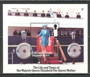 FALKLAND ISLANDS DEP. 1985, QUEEN MOTHER, ROYAL YACHT BRITANNIA, Sc IL96 S/S MNH - Picture 1 of 1