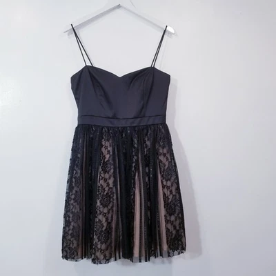 JS Collections Women size 10 Black Sateen Lace Sequins Black Cocktail Mini Dress - Image 1 of 4