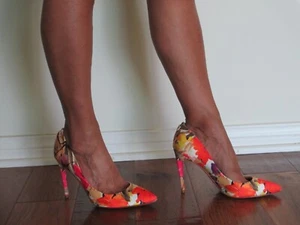 Ivanka Trump Multi Colored High Heel Pump Size 6.5 Lthr & Fabric Spring Shoe - Picture 1 of 10